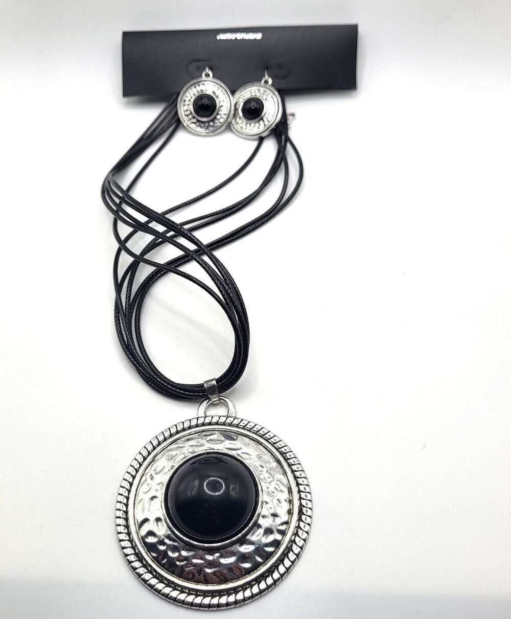 Avenue Demi Parure Black Cabochon Earrings and Necklace